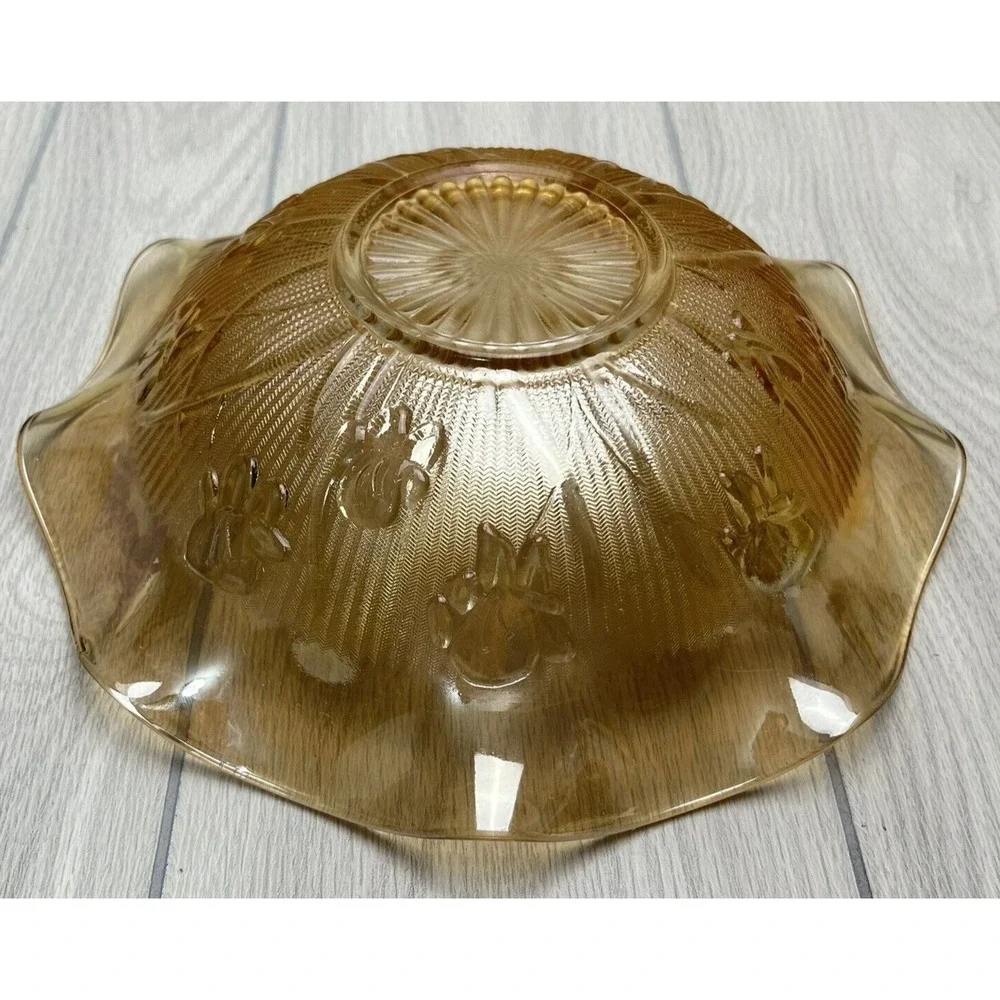 Vtg Smoked Amber Lusterware Glass Bowl Decorative Fruit Serving Centerpiece
